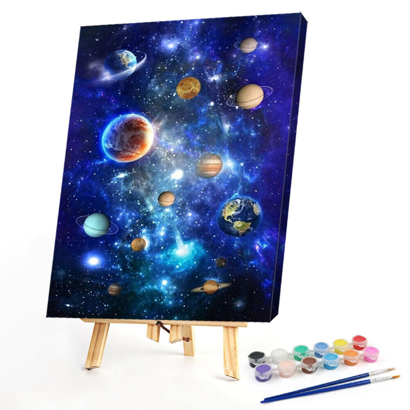 Canvas Painted Oil Paint By Numbers Planet DIY Wall Art Modern Bedroom Decor