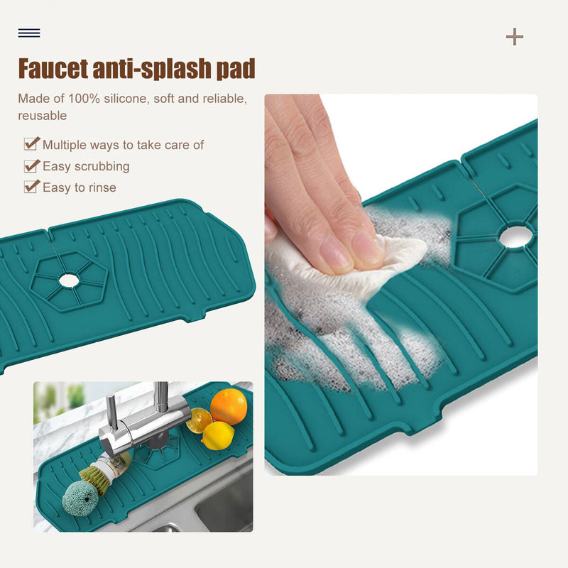 Kitchen Silicone Faucet Absorbent Mat Sink Water Splash Odor Guard (Green) Newly
