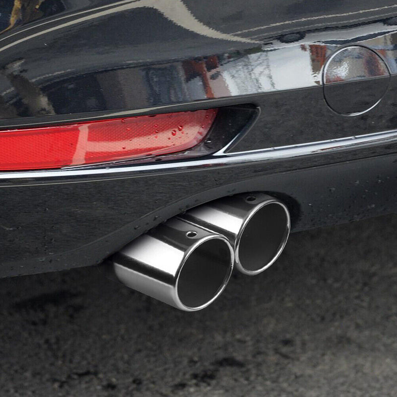 Dual Outlet Car Exhaust Tip Stainless Steel Auto Muffler Silencer Black+Sil