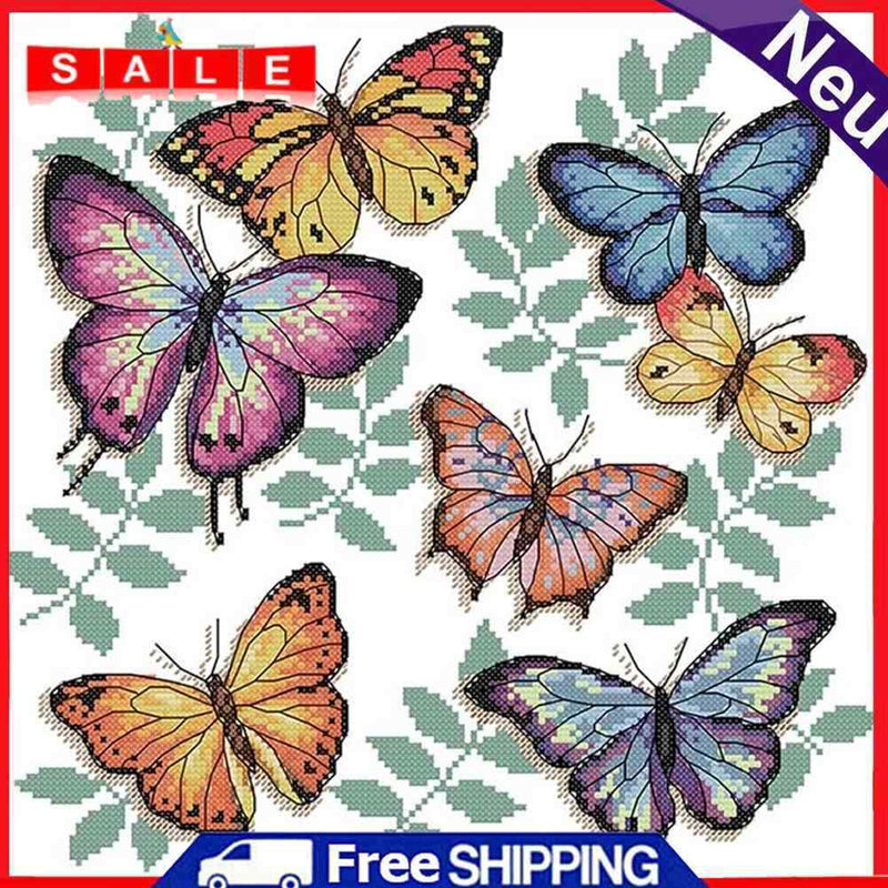 Partial Cross Stitch 14CT Colorful Butterflies Counted DIY Animal Embroidery Art