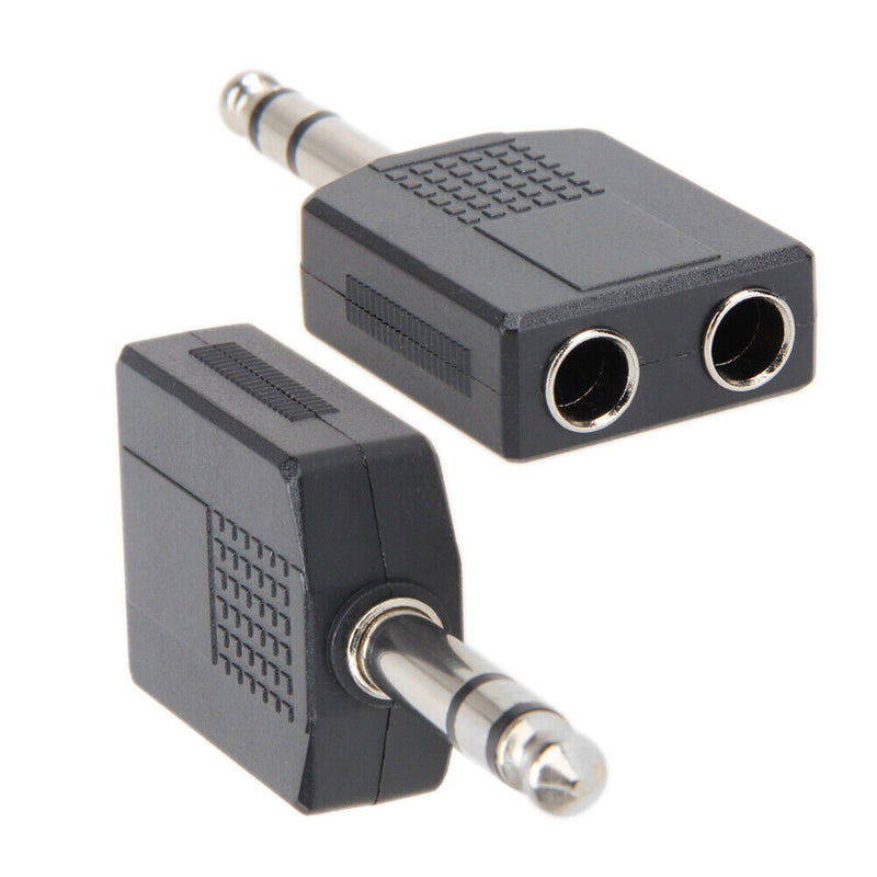 Stereo 6.35mm 1/4" 1 Male Plug to 2Mono Female Jack Audio Splitter Adapter Newly