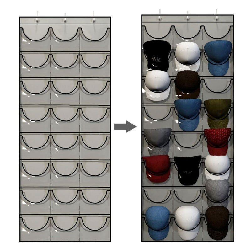 Hat Rack 24 Clear Store & Display Your Baseball Cap Collection for Door / Wall