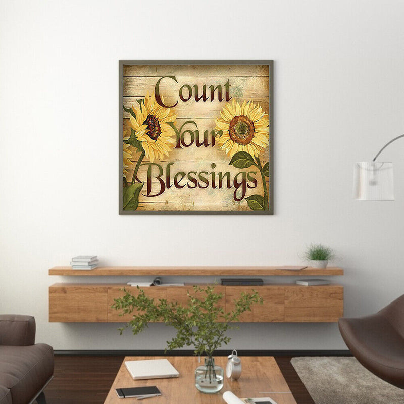 5D DIY Diamond Painting Blessings Full Round Drill Art Letter Picture Home Decor