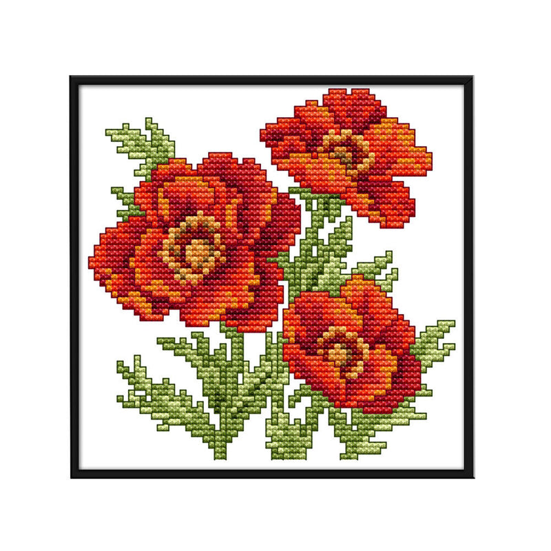 17x17cm Needlework Kit DIY Cross Stitch 14CT Stamped (H452 Red Flower)