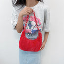 Fashion Women Pure Color Hobos Acrylic Chain Plush Large Shoulder Underarm Bag
