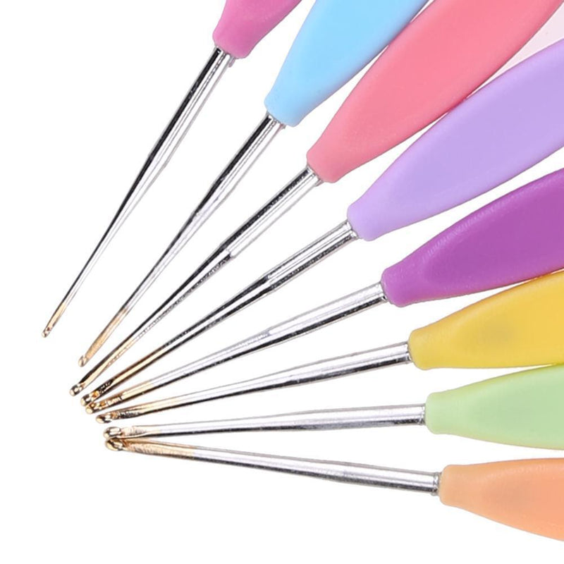 8pcs Aluminum Needle Plastic Handle Yarn Stitching Weave Crochet Hooks Kit