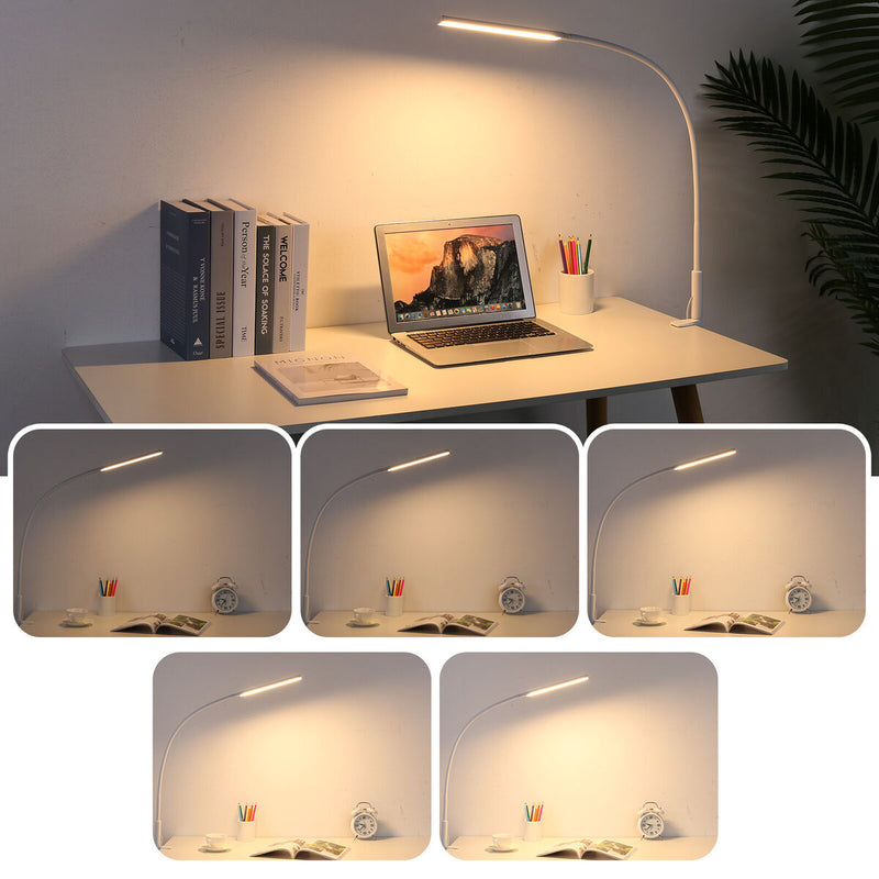 Desk Lamp with Clamp, Dimmable, Flexible Gooseneck Light for Study (White) Newly