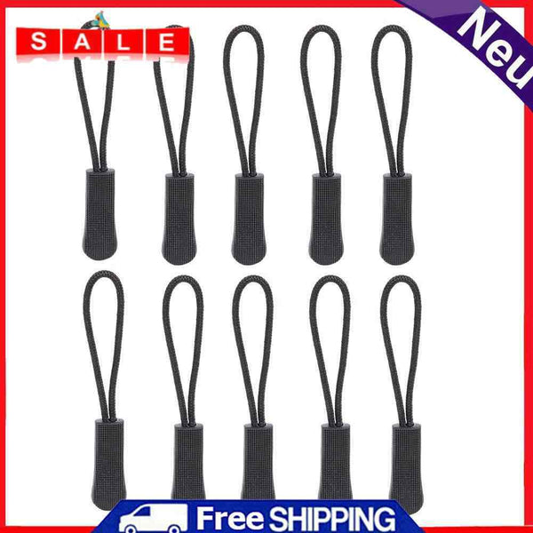 10pcs/Pack Zipper Puller Anti Slip End Fit Rope Tag Fixer Zip Cord (Black)