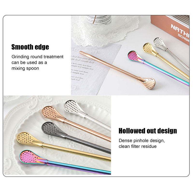 Drinking Straw Stainless Steel Yerba Mate Filter Spoons Reusable Tea Coffee