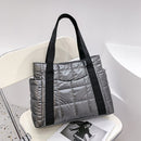 Fashion Checkered Quilted Pure Color Shoulder Bag Women Casual Nylon Handbags