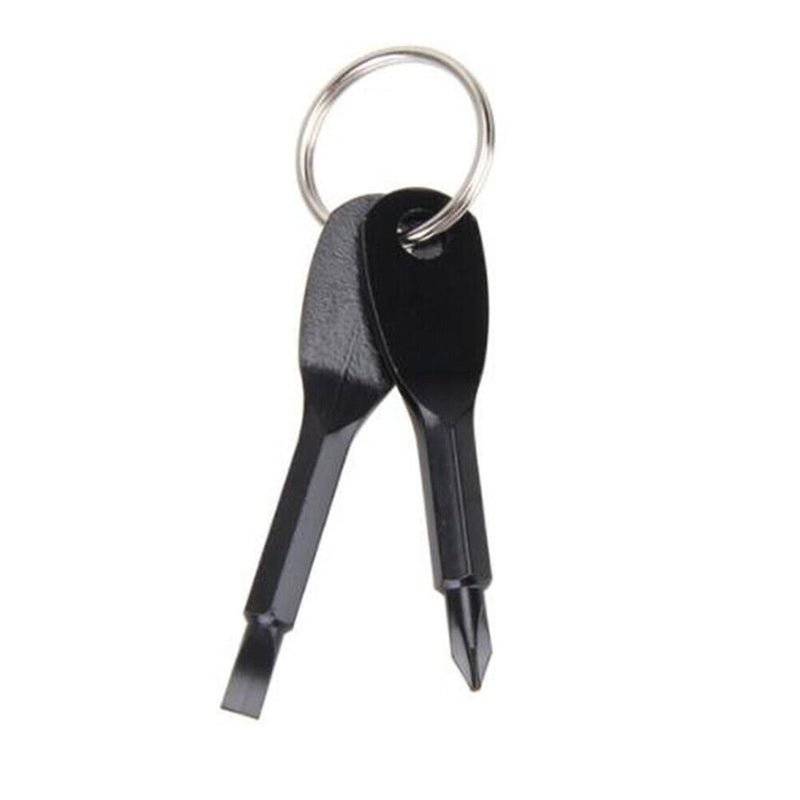 2pcs Portable Key Shape Slotted/Phillips Screwdriver Repair Tool (Black) Newly