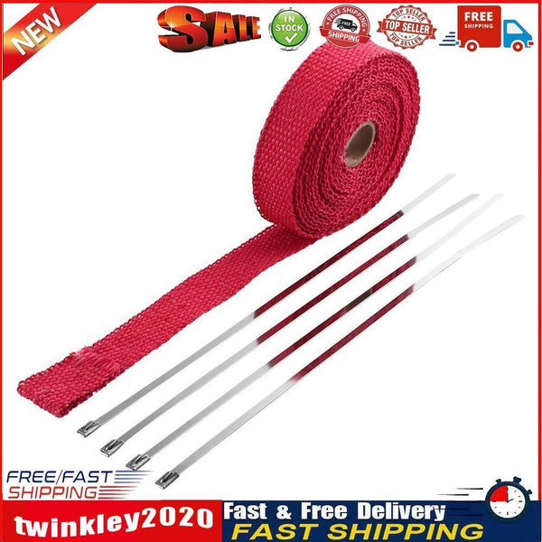 5m Thermal Exhaust Pipe Wrap Heat Resistant Cloth for Car Motorcycle (Red) Newly