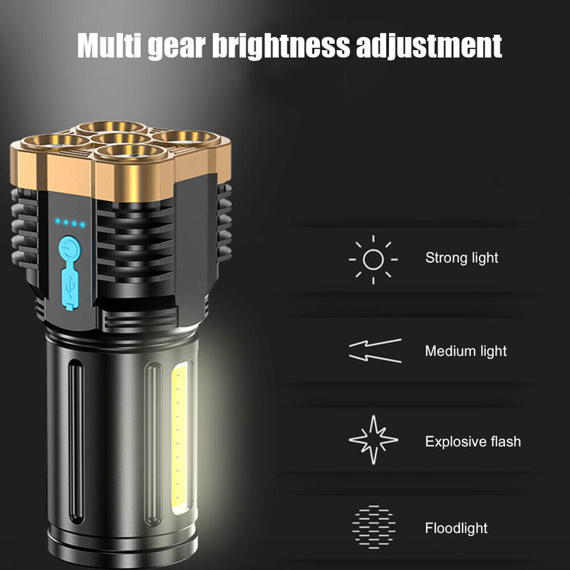 COB+LED 500LM Portable Flashlight USB Rechargeable Power Display Torch