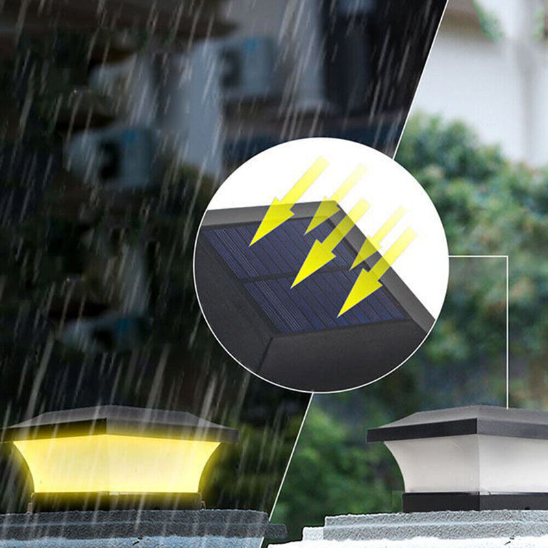 LED Solar Column Light Waterproof Pillar Night Lamp Garden Fence Decor (B)