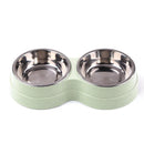 Dog Double Bowl Puppy Food Feeder Stainless Steel Pet Drinking Dish (Green)