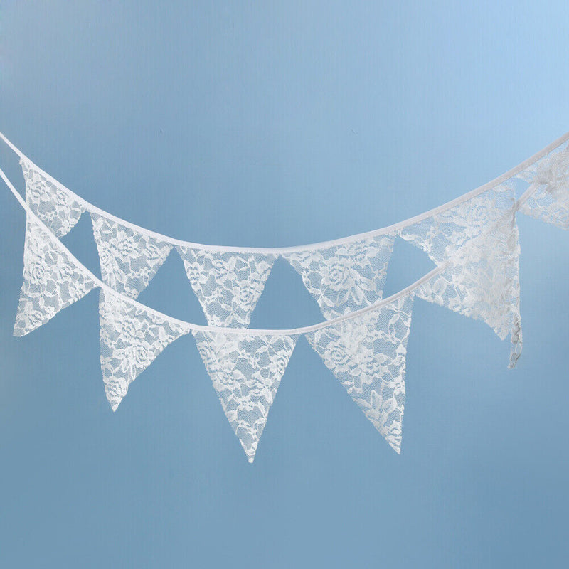 12 Flags 3.2m White Lace Flower Party Wedding Pennant Bunting Banner Decor