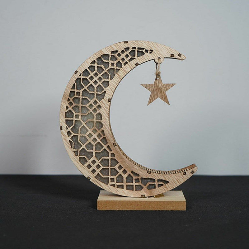 Eid Decor DIY Craft Wooden Ornament Moon LED Light EID Mubarak Light Night Lamp