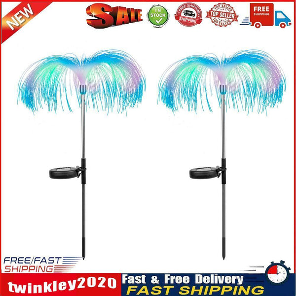 2pcs LED Solar Fiber Optic Light Colorful for Outdoor Ground Plug Decor Newly