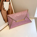 Women PU Evening Bag Solid Sequins Envelope Zipper Handbag Ladies Wedding Purse