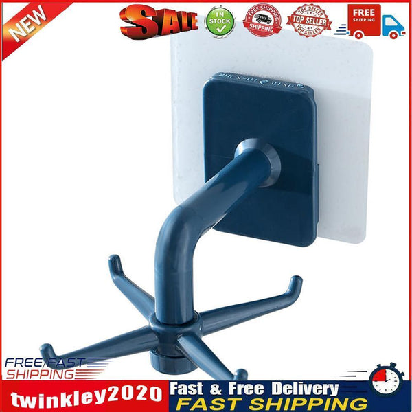 Rotated Kitchen Hooks Adhesive Wall Door Clothes Bag Hanger Racks (Blue) Newly