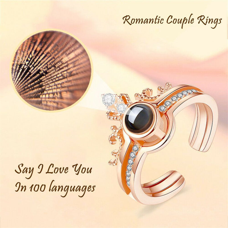 Wedding Crown Opening 100 Languages I Love You Couple Rings Projection Ring