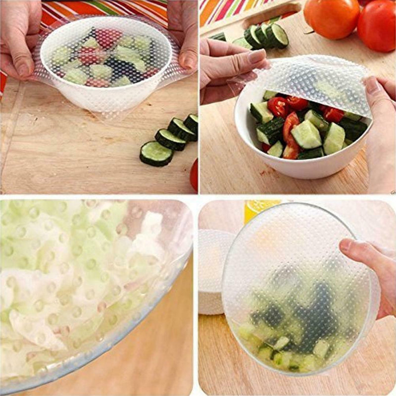 4X Set Reusable Silicon Wraps Cover Stretch and Fresh V5 2019 Kitchen Food S6X2