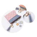 Tassel Zipper Coin Purse Checked Splicing Color PU Women Wallets (Pink)