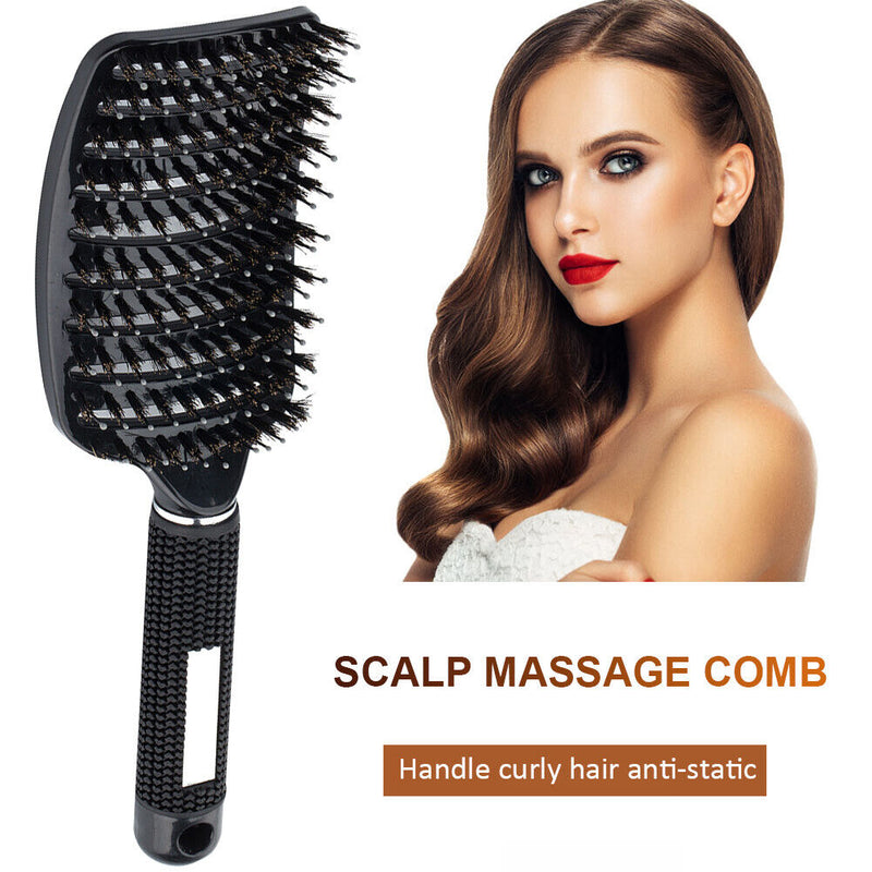 Portable Curved Ribs Scalp Massage Comb Fluffy Brush (B Black)