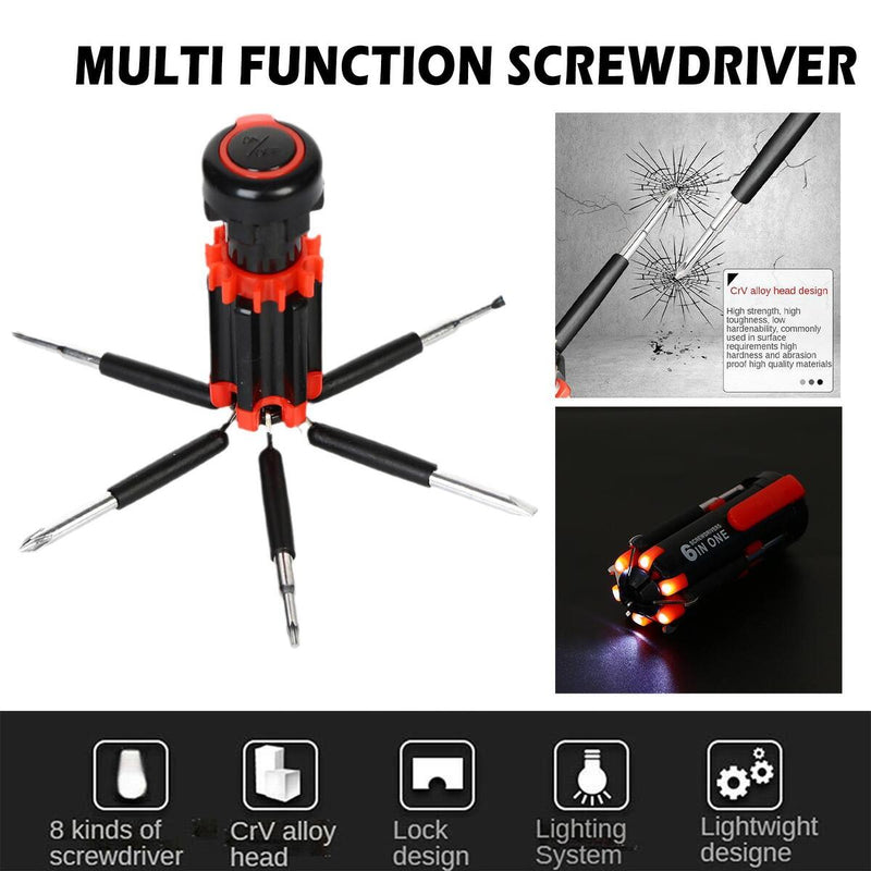 6 in 1 Screwdriver W/ 6 LED Torch Flash Light Multi-Functional Repair Tools n?~