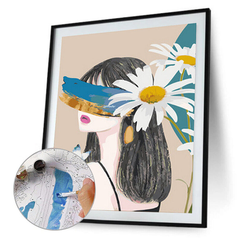 Frameless Girl with Flower Oil Paint By Numbers DIY Acrylic Handmade Handicraft