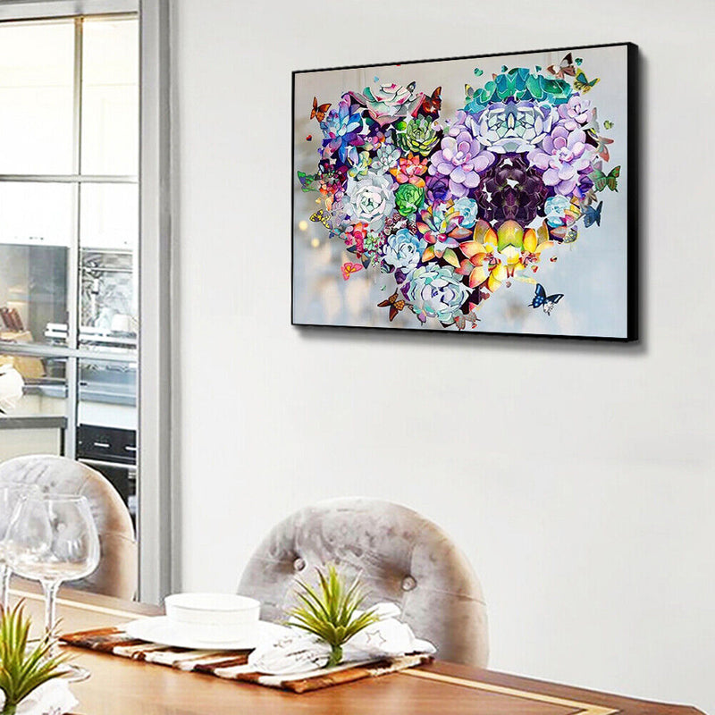 DIY Succulent Heart Oil Paint by Numbers Drawing on Canvas Pictures Home Deco