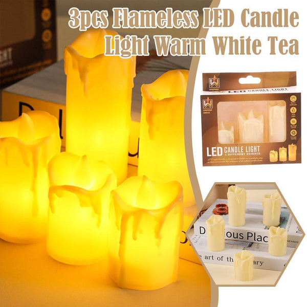 3 Pcs Battery Power LED Flameless Flickering Wax Candles | Pillar Home Decor_