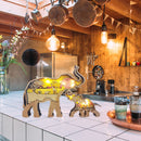 Wooden Ornament 2pcs Carved Hollow Multi-Layer Elephant Decor (A w/ Light) Newly