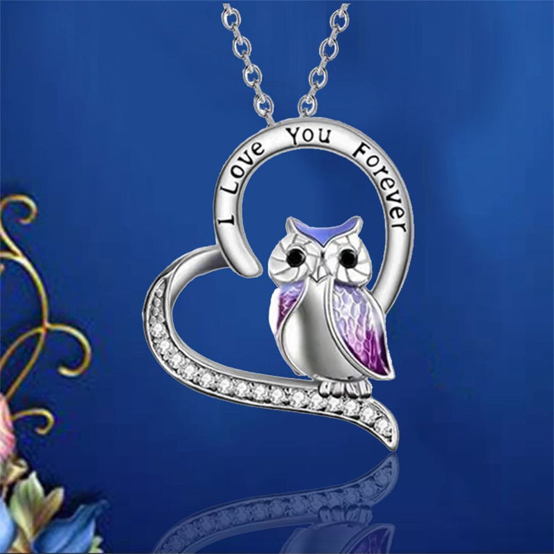 Day Heart Animal Necklace Owl Pendant Shiny Diamond Necklace I Love You Forever