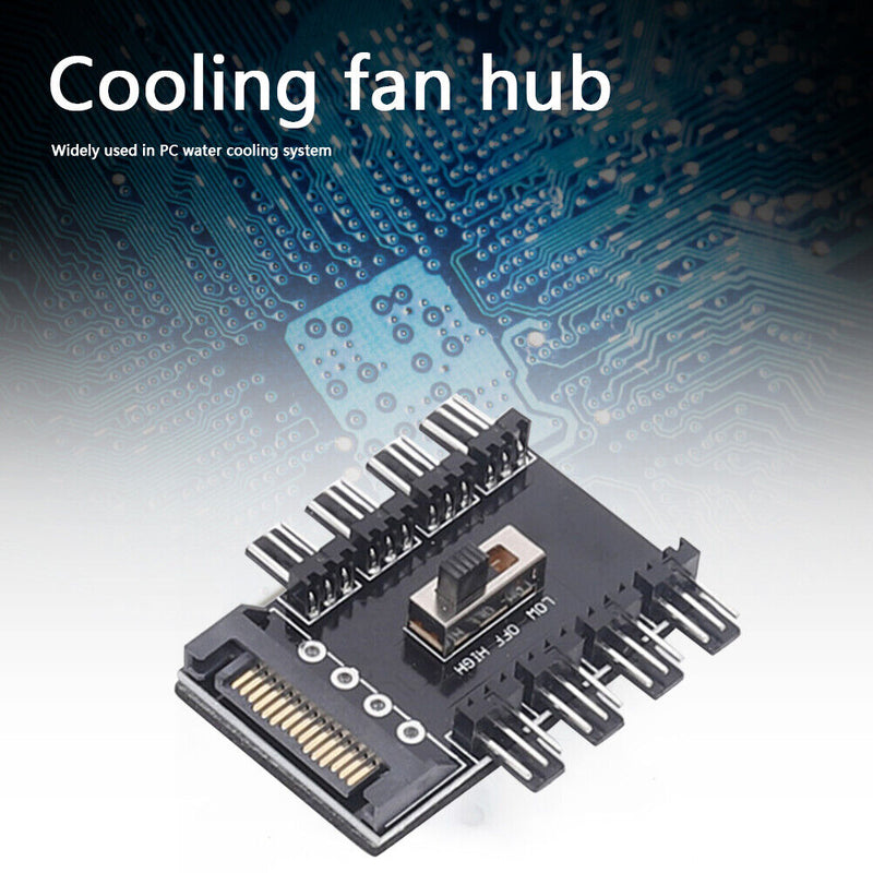 Splitter Cooler Cooling Fan Hub PC SATA 1 to 8 3Pin 12V Power Socket PCB Adapter