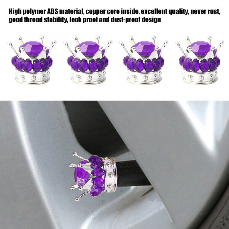 4x Universal Car Diamond Crown Wheel Tire Valve Cap Auto Tyre Rim Stem Air Cover