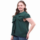 Solid Tops Women Ruffle O-neck Cup Sleeve Plus Size T-shirts (Green XXL)