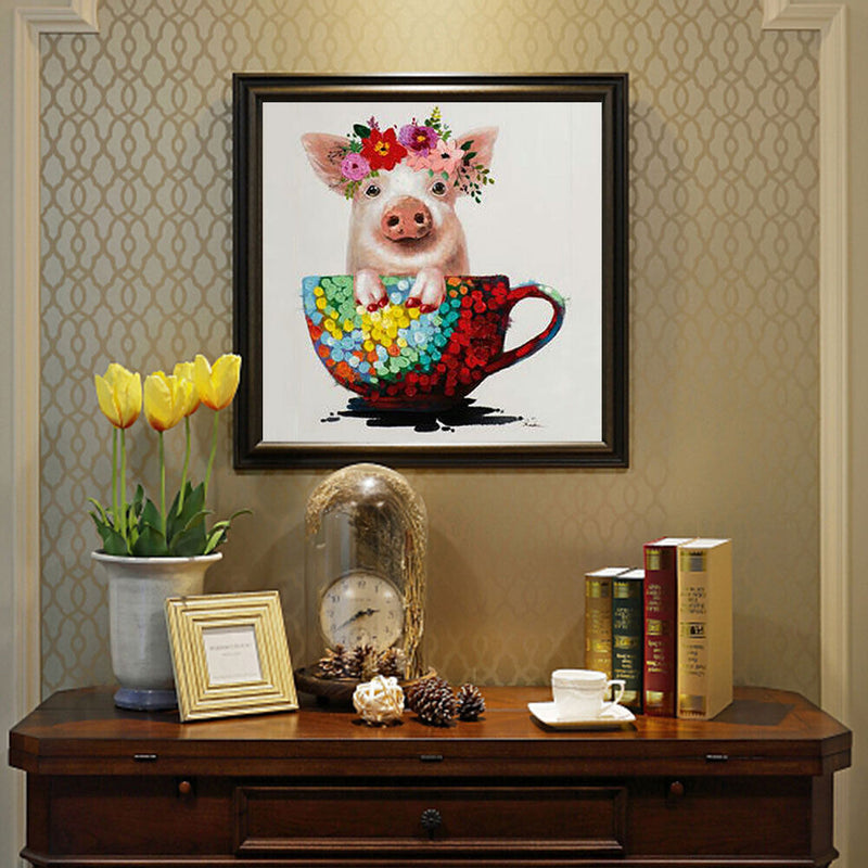 Coffee Cup Pig DIY Diamond Painting Kits Full Round Drill Wall Decor Art Cr