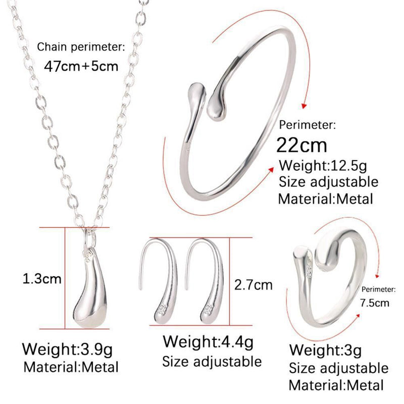 Wedding Necklace Women Ring Tear Drop Bracelet Earrings Open Bangle Jewelry Set