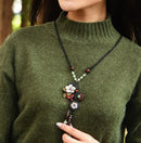 crystal wooden necklace Ethnic exotic necklace Shell flowers Long pendants