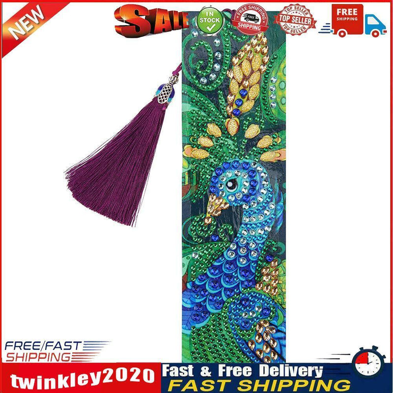 DIY Peafowl Special Shaped Diamond Painting Leather Tassel Bookmark Crafts Newly
