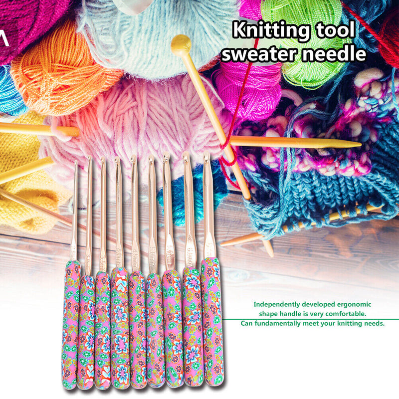 9pcs Aluminum Crochet Hooks Set Ceramic Handle Knitting Needles DIY Sewing