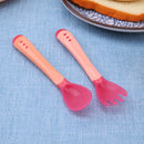 Baby Feeding Safety Soft Spoon Fork Set Temperature Sensing Flatware(Pink)