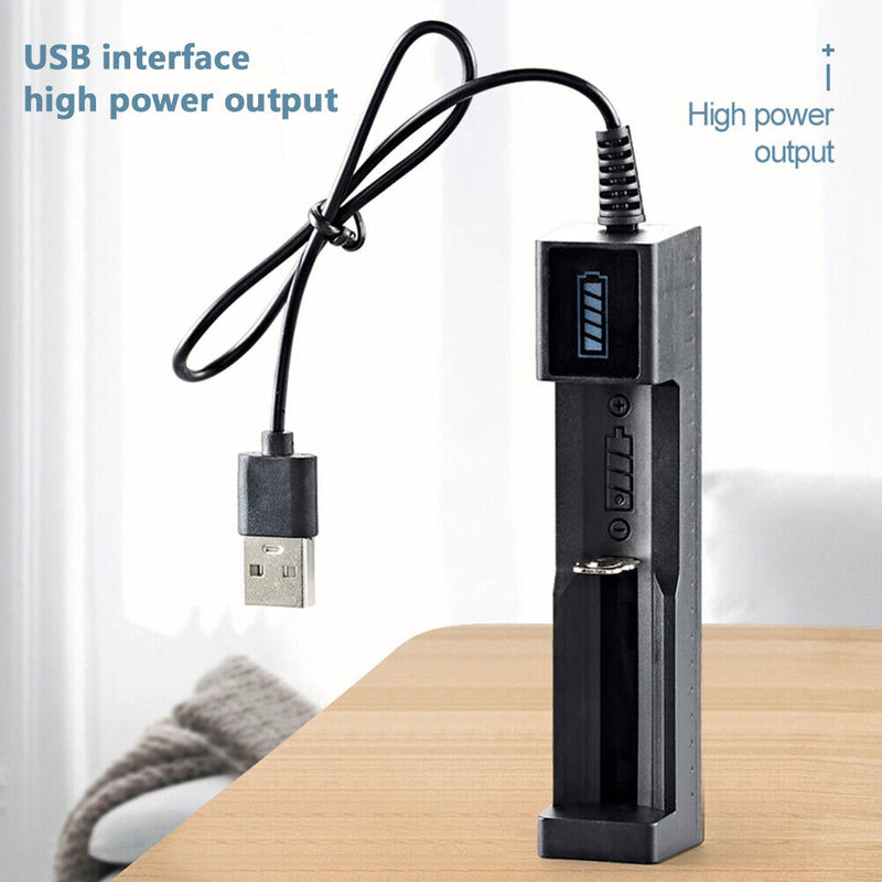 1 Slot Charger for 16340 14500 18650 26650 3.7V Lithium Battery USB Fast Charge