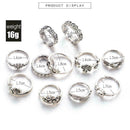 11 Pcs/set Bohemian Retro Crystal Flower Leaves Hollow Gem Set Ring R5C8