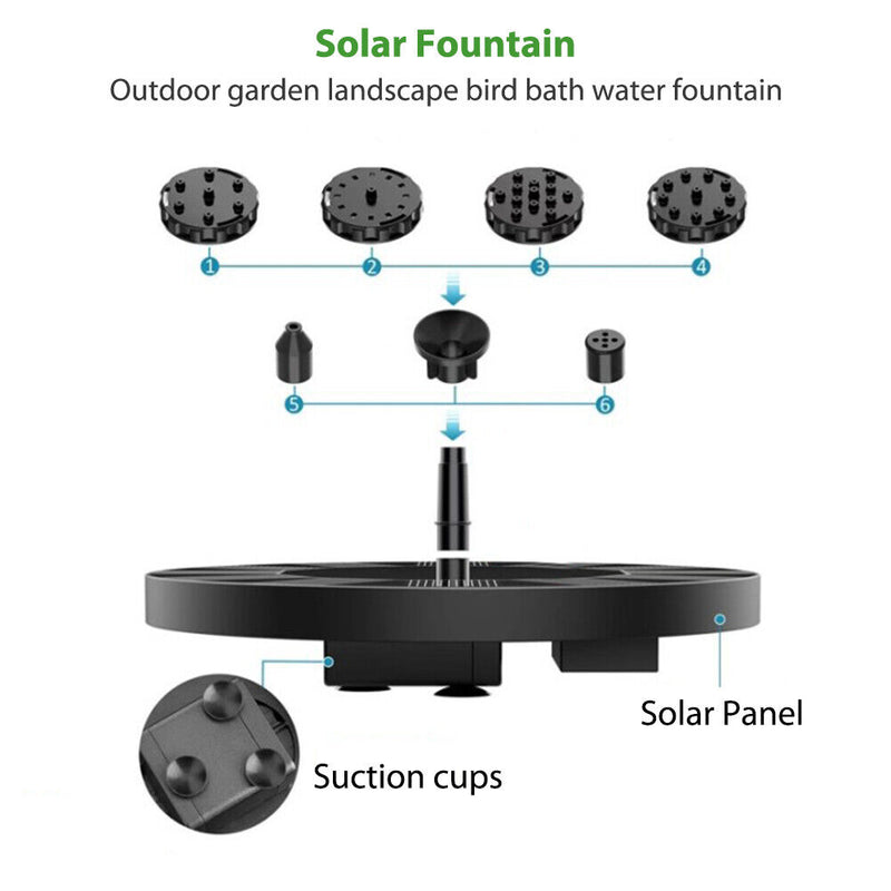 Solar Water Fountain Pool Pond Waterfall Outdoor Garden Bird Bath Decor