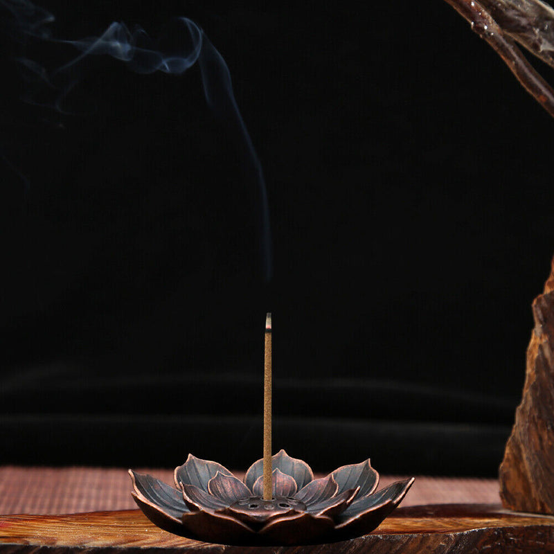 Sandalwood Stick Burner Censer Buddhism Bronze Lotus Incense Line Holder Deco