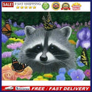 5D Diamond Painting Kit Raccoon in Flowers Full Round Drill Rhinestone DIY