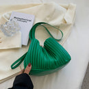 Fashion Pleated Shoulder Crossbody Bags PU Leather Women Office Bucket Handbag