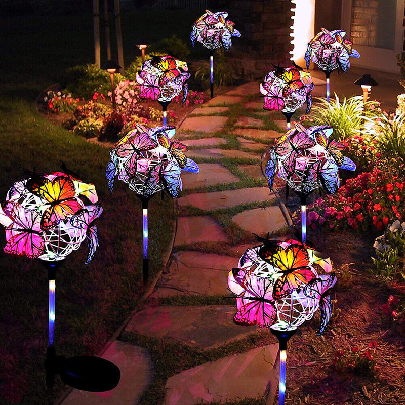2pcs LED Luminous Butterfly Ball Solar Light Outdoor Garden Lawn Stakes Lamps